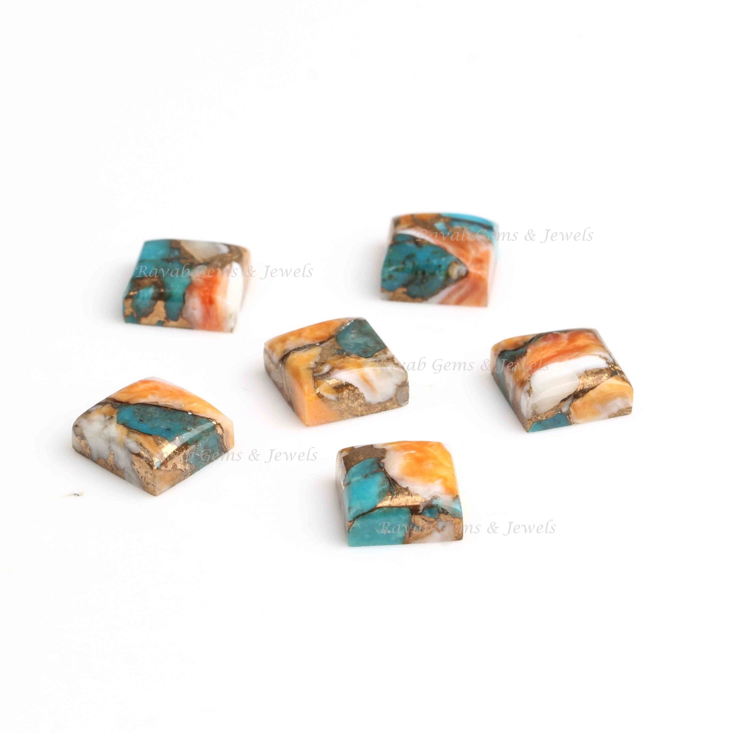 Spiny Oyster Copper Turquoise 10x10 mm Smooth Square Cabochon Cabochon - Calibrated Gemstones - Multi Color - 5 Pieces