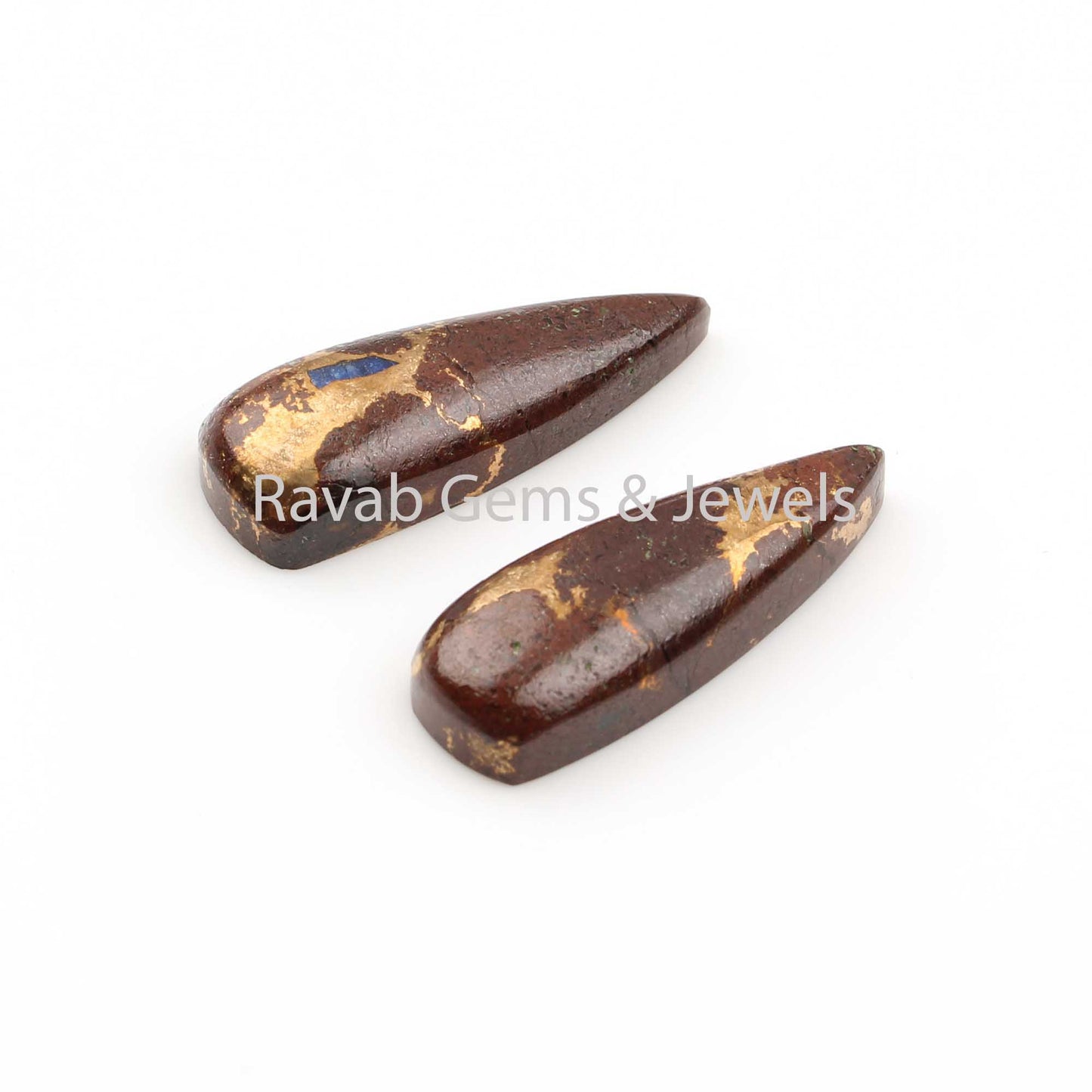 10x28mm Lava Copper Turquoise Long Trillion Gemstone, Loose Beads Calibrated Cabochons For Matching Earring Making 2 Pcs Set