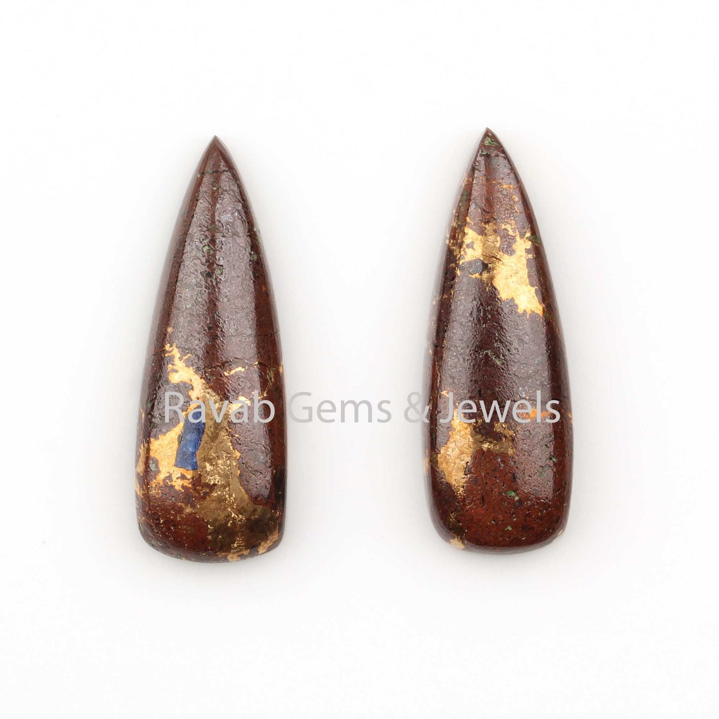 10x28mm Lava Copper Turquoise Long Trillion Gemstone, Loose Beads Calibrated Cabochons For Matching Earring Making 2 Pcs Set