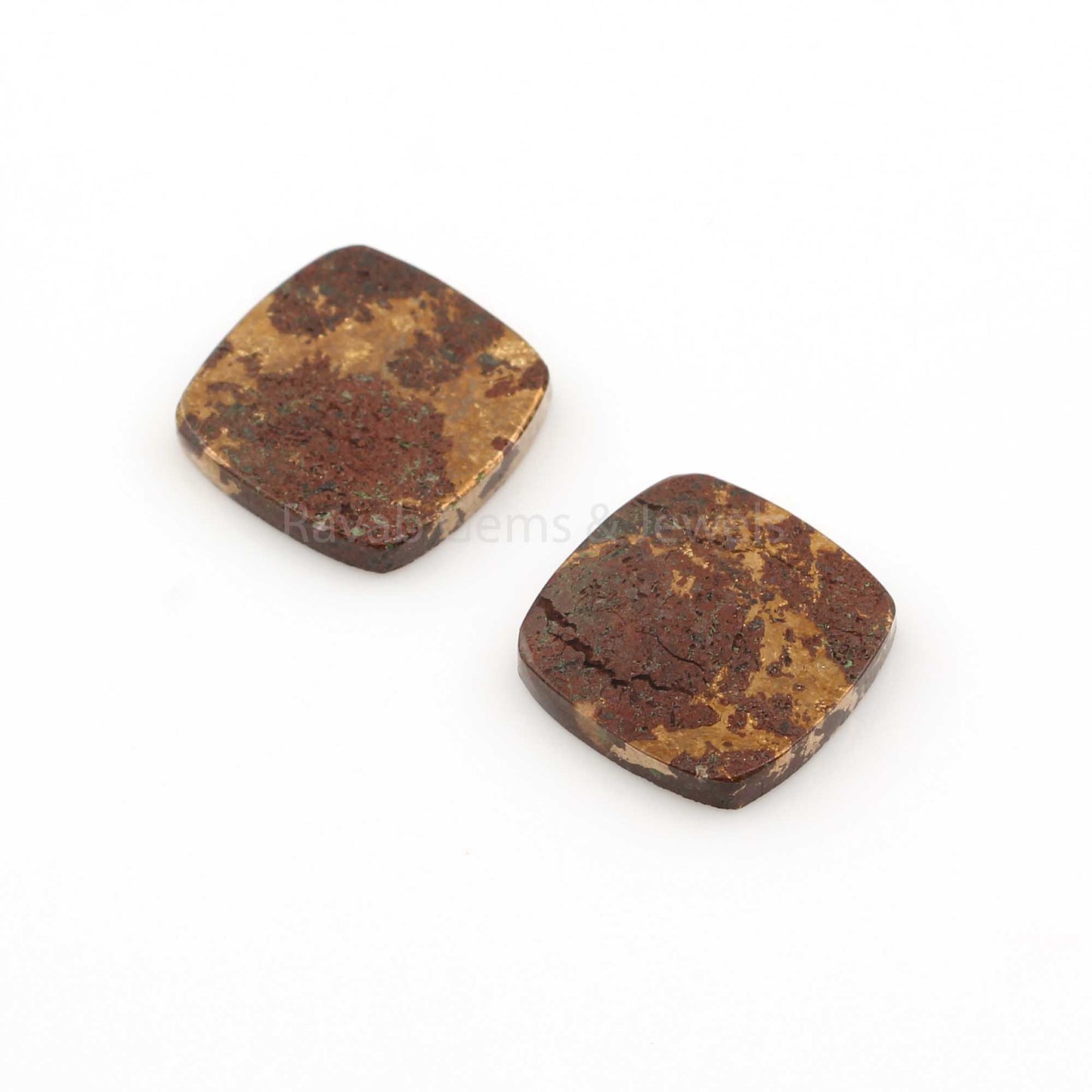 Brown Lava Copper Cushion Shape Flat Gemstone, Calibrated Loose Beads For Jewelry Making, Both Side Flat Pair Stone 12mm - 2 Pcs Set