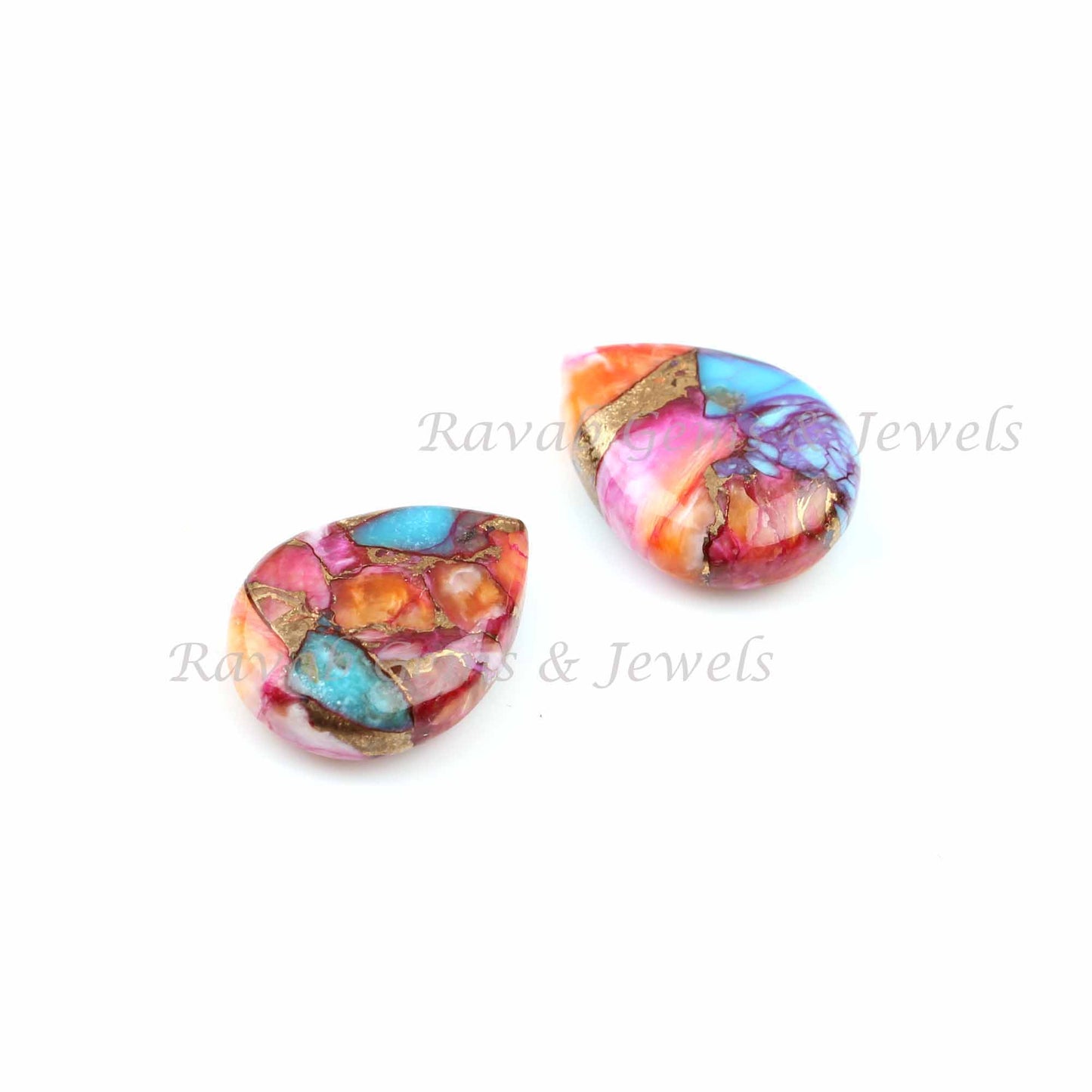 Spiny Oyster Copper Turquoise Pear Shape Smooth Briolette Gemstone, Loose Beads Semi Precious Stone For Jewelry Making - 2 Pcs Set