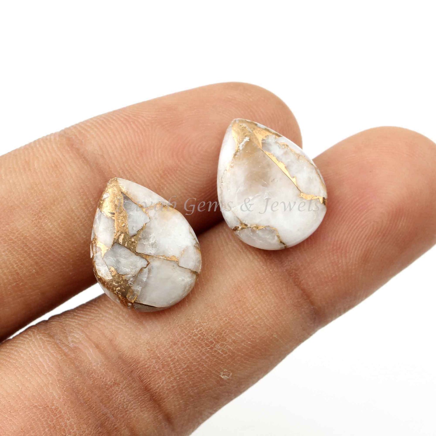 White Calcite Copper, Pear Smooth Briolette, Calibrated Loose Gemstone, Semi Precious Stone, High Polished, For Ring Earring Making 2 Pc Set