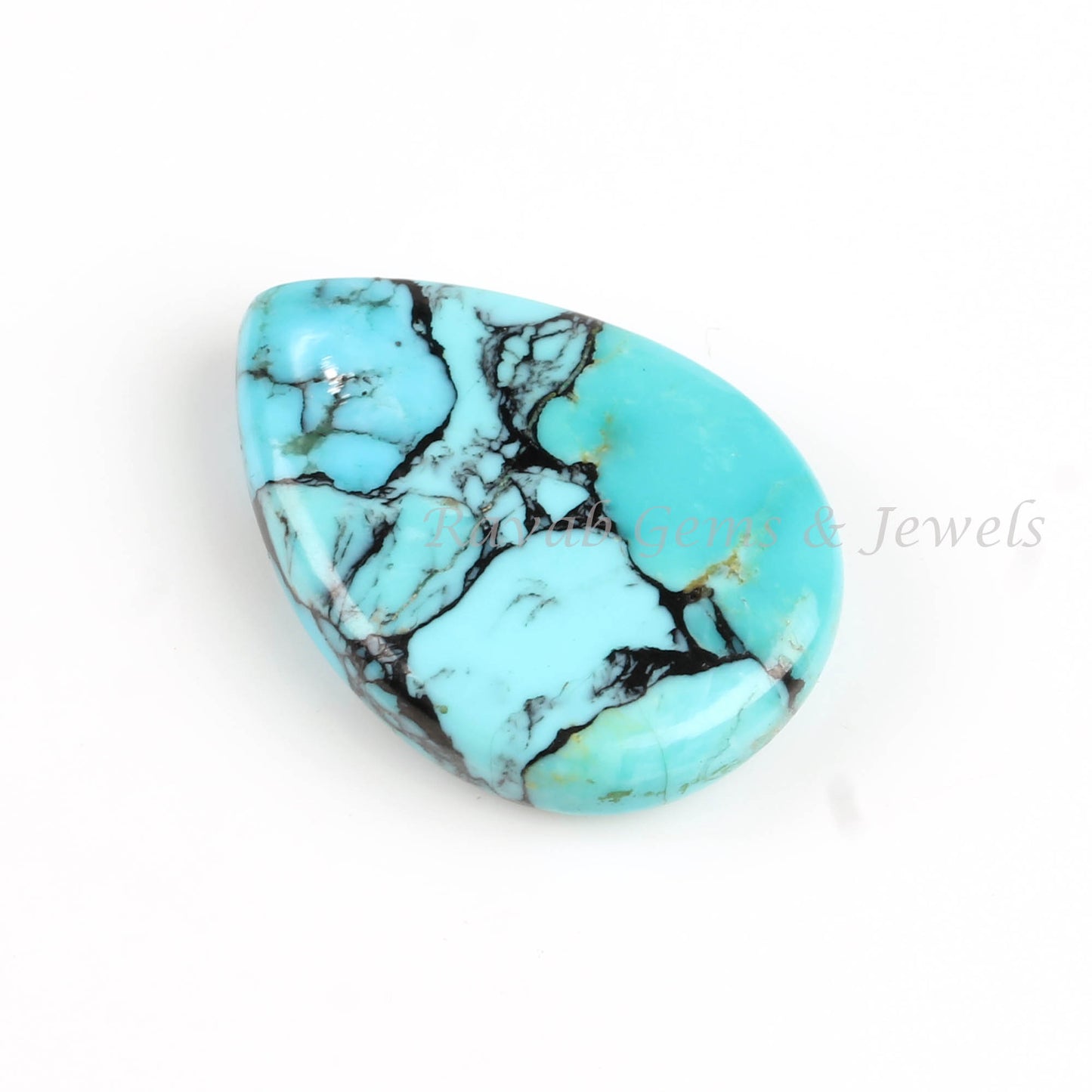 Spiderweb Kingman Matrix Turquoise Pear Smooth Briolette Gemstone, Tibetan Turquoise Stone, Jewelry Making Ring Earring Stone 16x22mm - 1 Pc