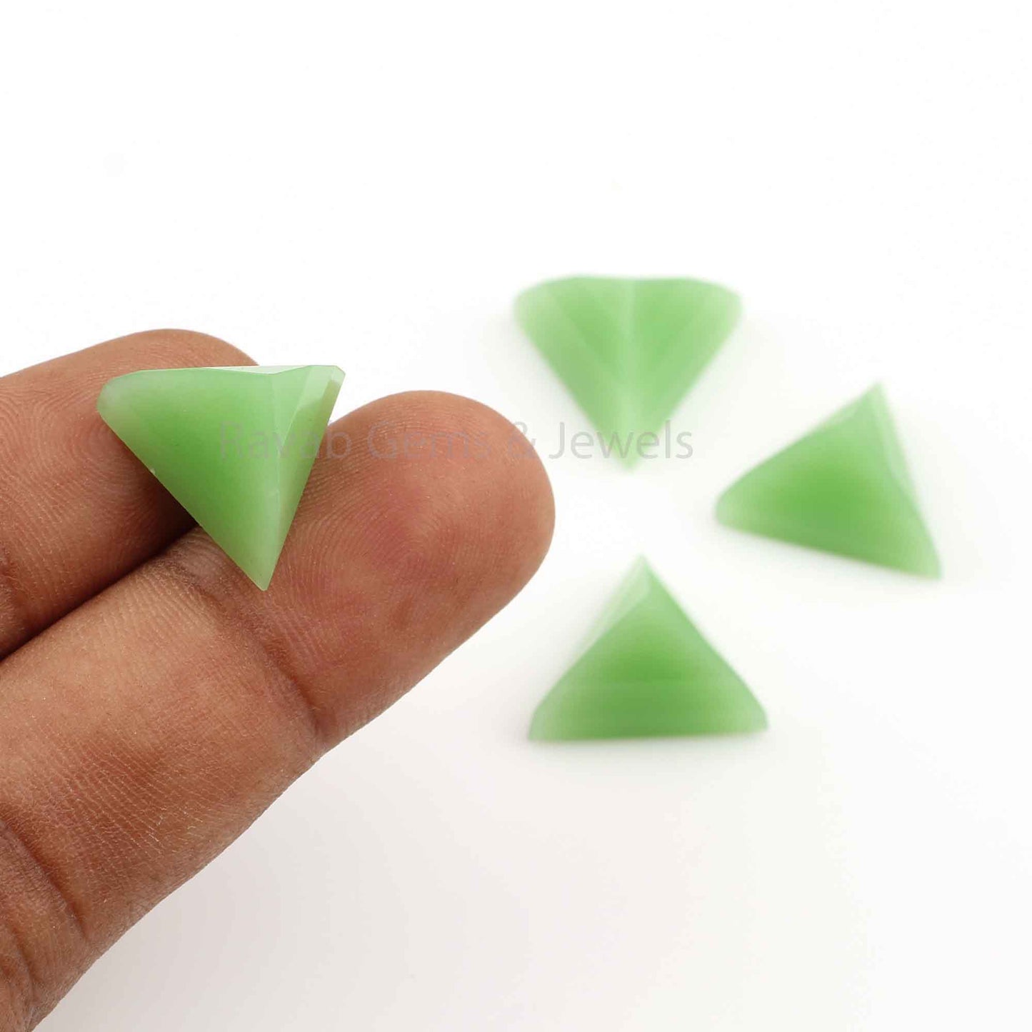 Chrysoprase Chalcedony Triangle Shape Pyramid Step Cut Gemstone For Jewelry Making, Loose Beads Stone For Ring Earring Making 2 Pcs
