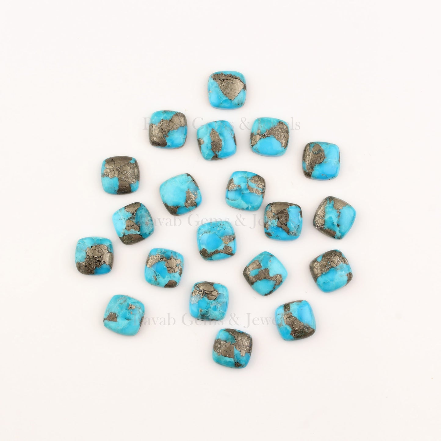 Pyrite Turquoise Cushion Shape Smooth Calibrated Cabochons Gemstone | Loose Beads Stone For Matching Jewelry Making 5 Pcs Set