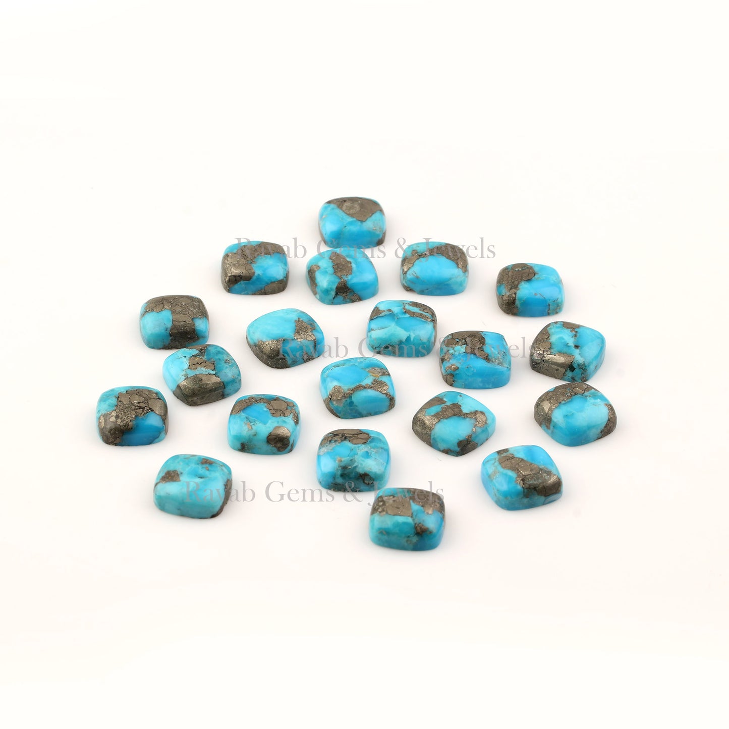 Pyrite Turquoise Cushion Shape Smooth Calibrated Cabochons Gemstone | Loose Beads Stone For Matching Jewelry Making 5 Pcs Set