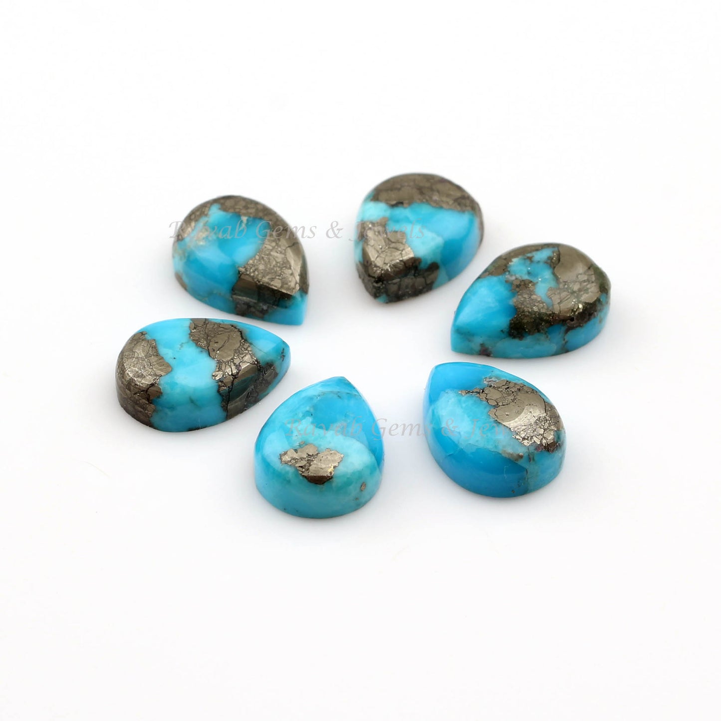 Pyrite Turquoise Pear Shape Smooth Briolette Gemstone, Loose Beads Semi-Precious Cabochons Jewelry Making Stone 10x14mm- 2 Pc