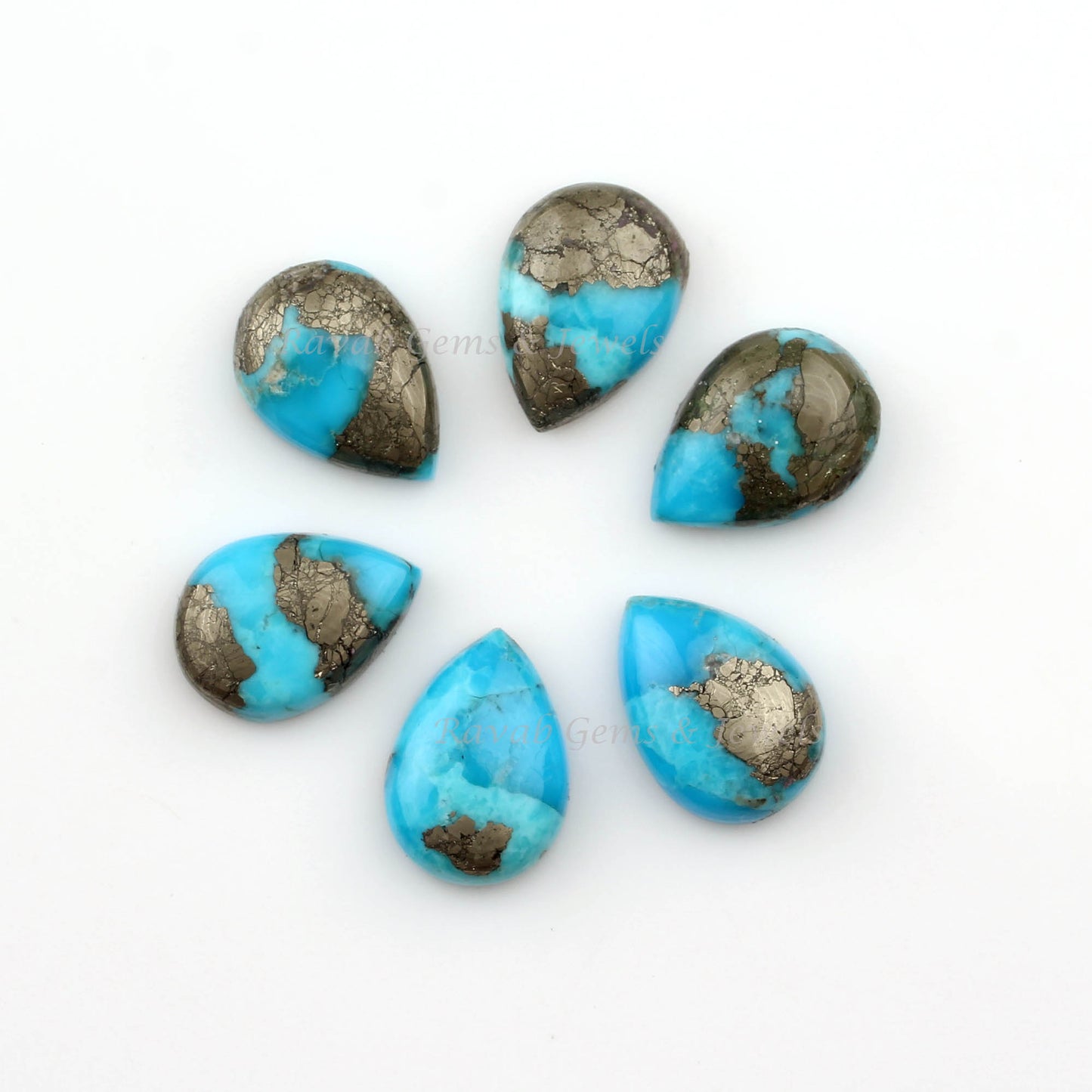 Pyrite Turquoise Pear Shape Smooth Briolette Gemstone, Loose Beads Semi-Precious Cabochons Jewelry Making Stone 10x14mm- 2 Pc