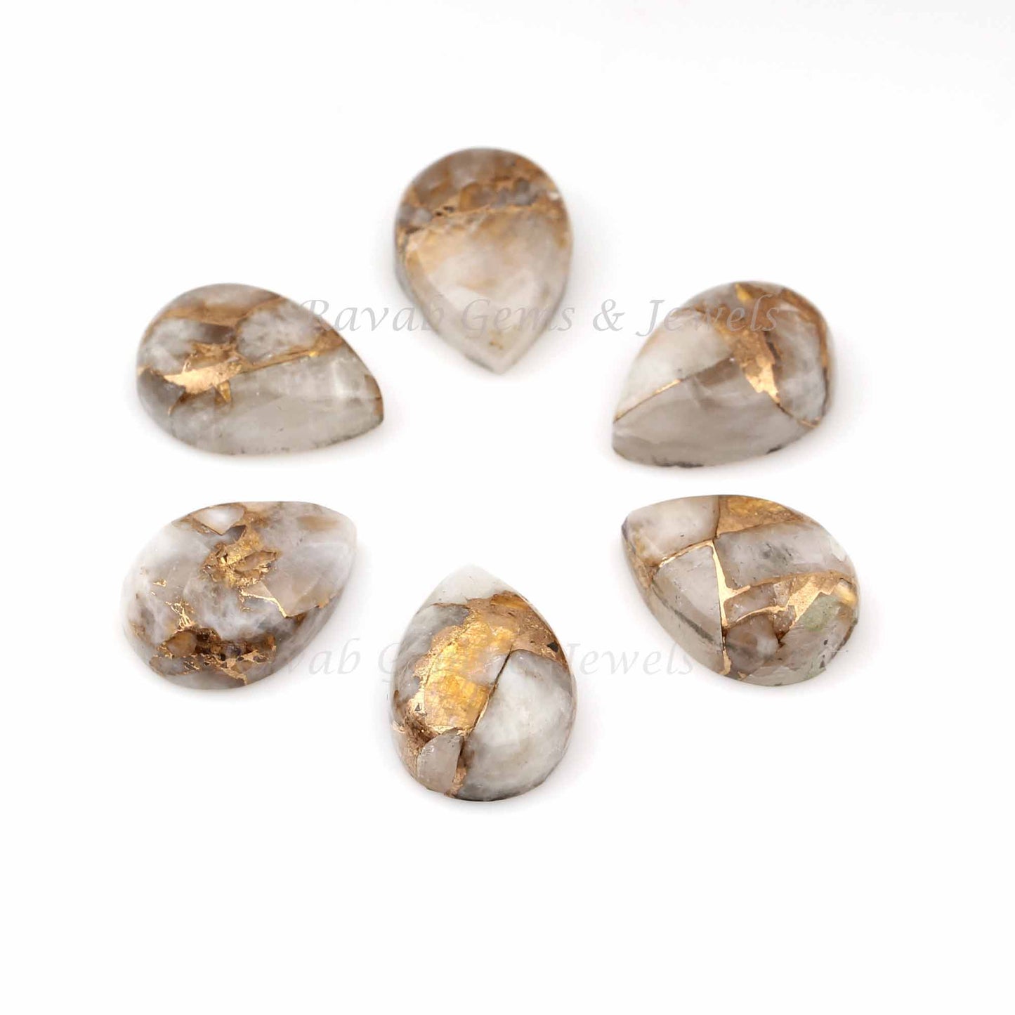 White Calcite Copper Pear Shape Smooth Cabochons Gemstone, Loose Beads Calibrated Stones 5 Pcs Set Available At Wholesale Prices