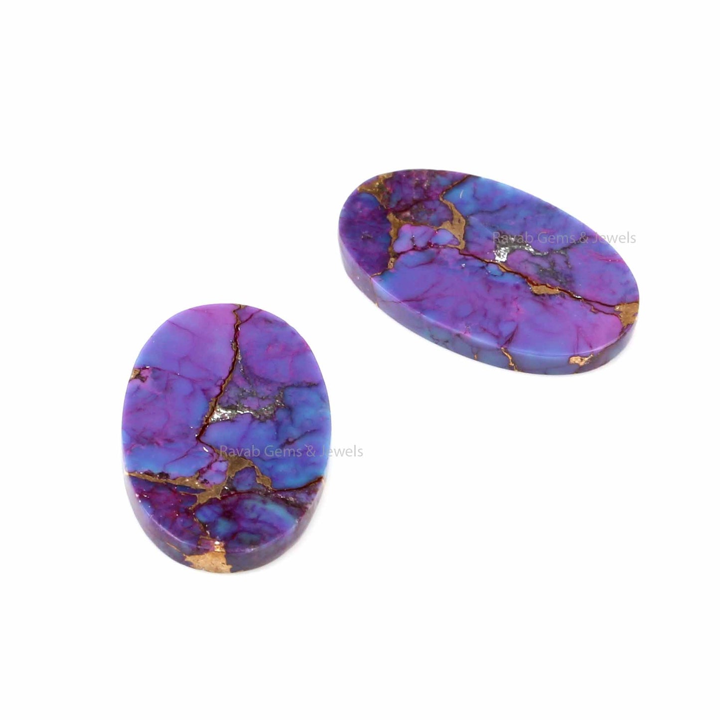 Mohave Purple Copper Oval shape 12x19mm Flat Gemstone For Jewelry, Mohave Copper pendant, earring making beads 2 pc set