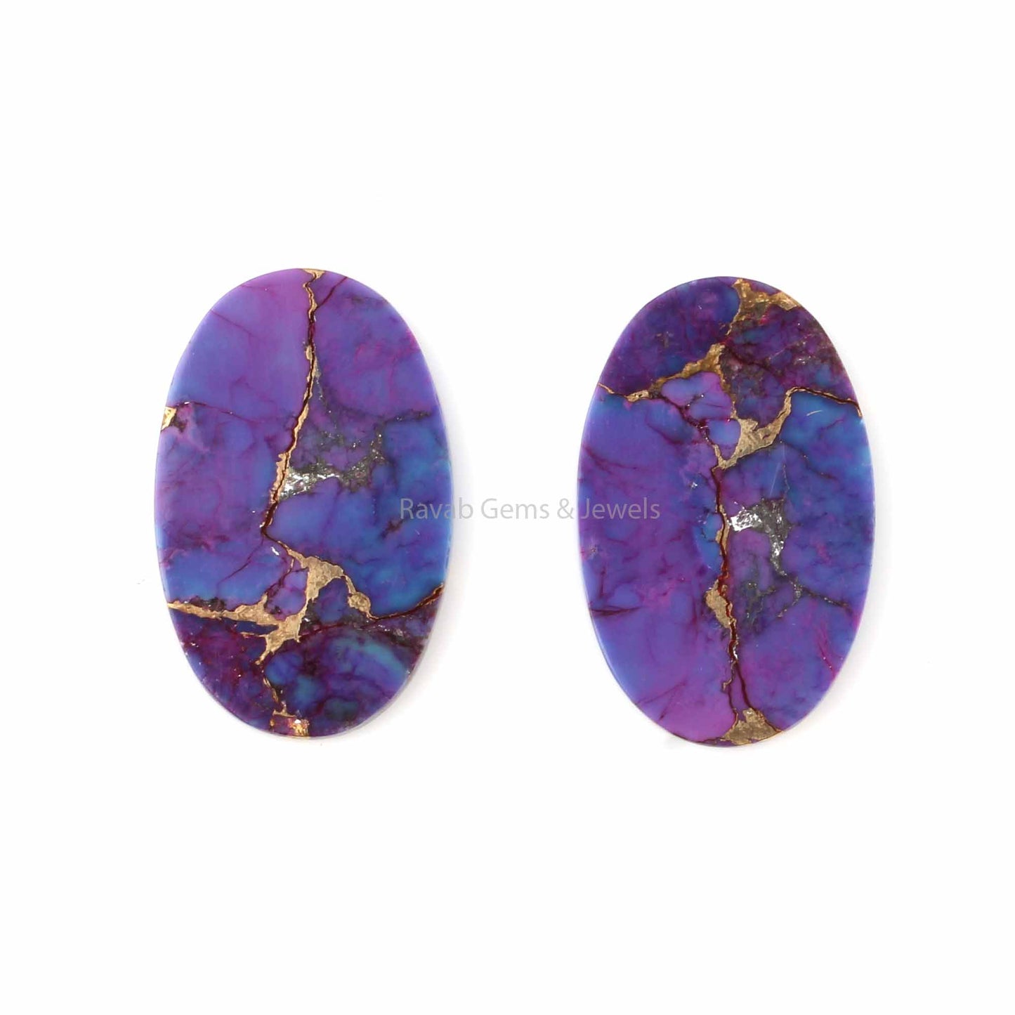 Mohave Purple Copper Oval shape 12x19mm Flat Gemstone For Jewelry, Mohave Copper pendant, earring making beads 2 pc set