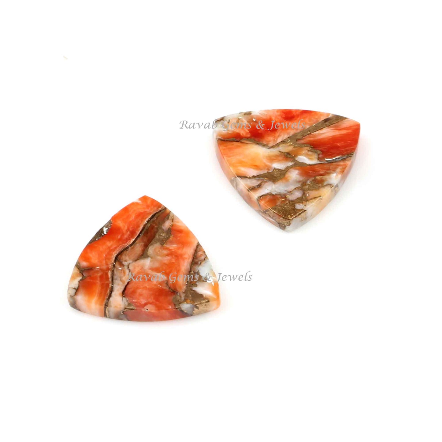 Sponge Coral Copper Trillion Shape Smooth Flat Gemstone, Loose Beads Calibrated Gemstone For Fashion Jewelry Ring Earring - 2 Pcs Set