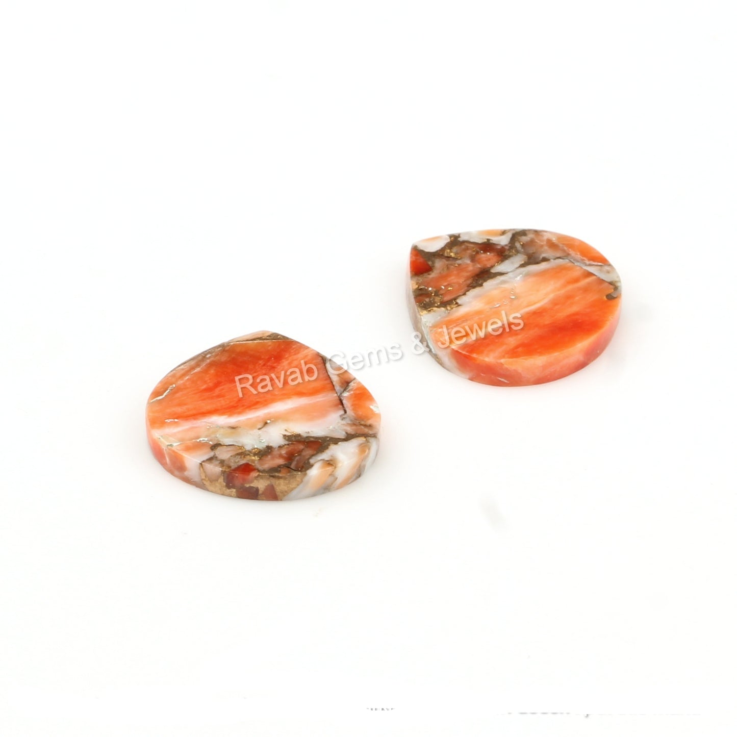Sponge Coral Copper Heart Shape Smooth Flat Gemstone, Calibrated Loose Beads Stone For Jewelry Earring Ring Necklace Making- 2 Pcs Set