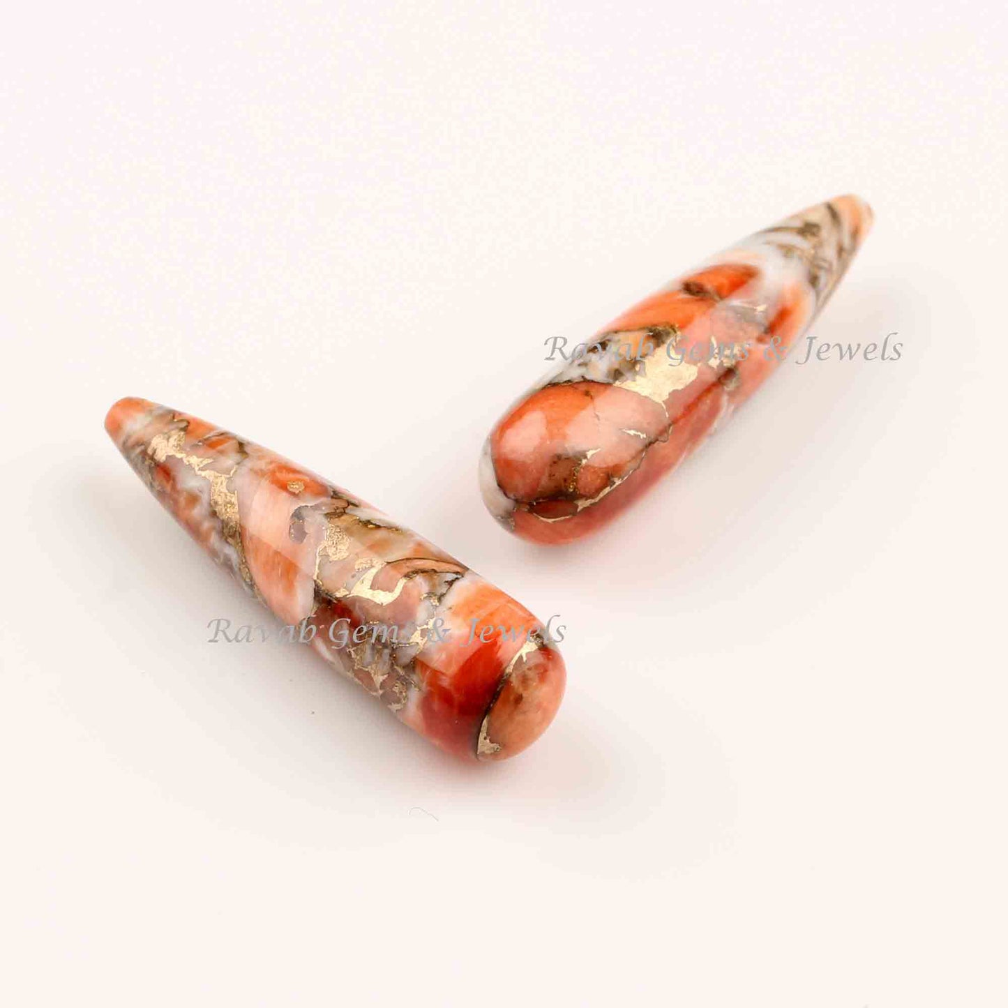 Sponge Coral Copper Long Drop Smooth Gemstone, Calibrated Pair Stones For Jewelry Earring Making- Wholesale Rate 2 Pcs Set 9x30mm For Gifted