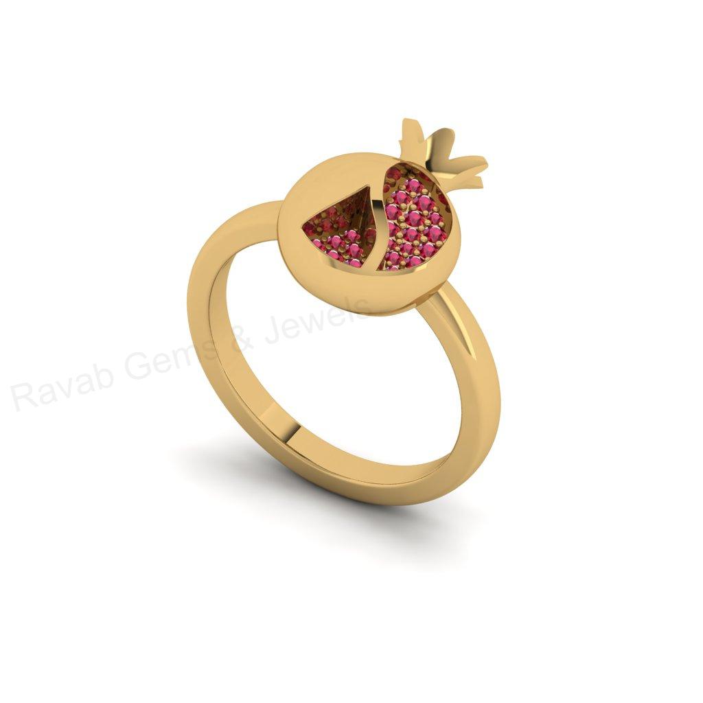 Best Selling 925 Sterling Silver Gold Plated Pomegranate Unique Fruit Design With Sparkling Red CZ Women Fine Customized Ring Jewelry