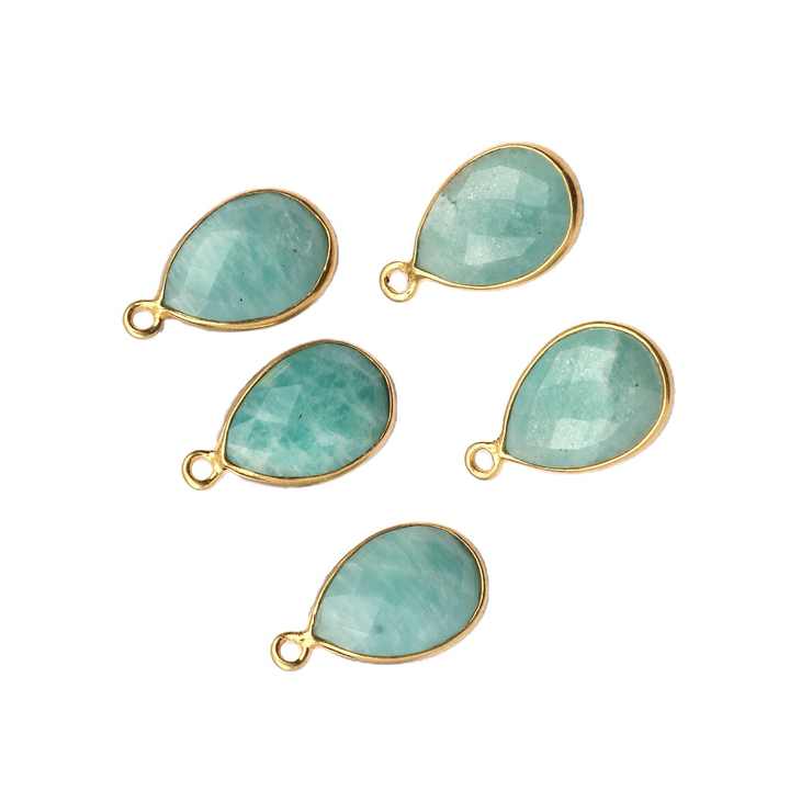 Best Selling Top Quality 12x16mm Natural Amazonite Gemstone Bezel 18k Yellow Gold Plated 925 Silver Charm Pendant for Necklace