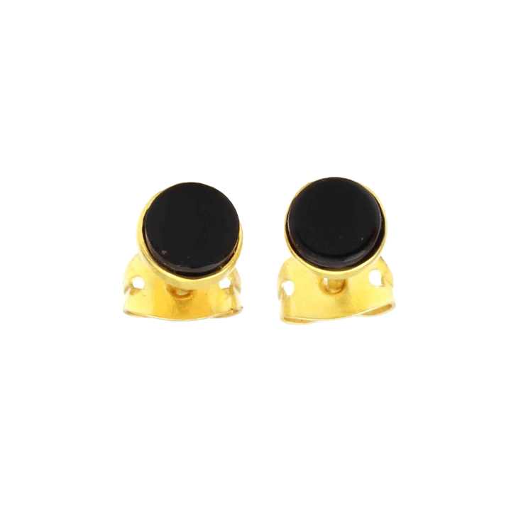 Best Selling Genuine 925 Sterling Silver Dainty Geometric Stud Earrings Women Black Onyx Stone Gold Plating Trendy Fine Jewelry