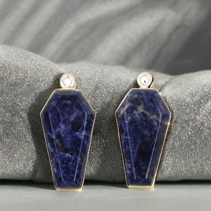 Best Selling 10x17mm Coffin Shape Natural Sodalite Gemstone Bezel Setting Fine Sterling Silver Pendant Necklace Bracelet Charms