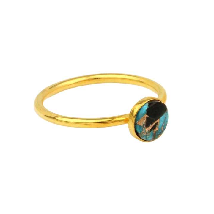 High Quality 8mm Blue Black Copper Turquoise 18K Gold 925 Sterling Silver Round Dainty Rings for Women Fine Custom Jewelry