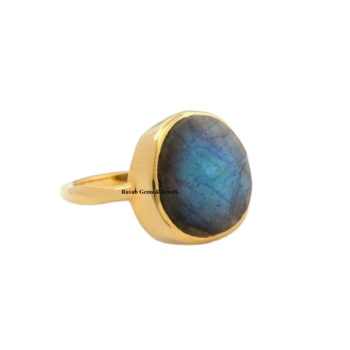 Beat Selling Vintage 925 Sterling Silver Handmade Ring New Design 18K Gold Plated Blue Flash Labradorite Stone Bezel for Women