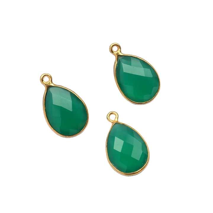 High Quality 12x16mm Genuine Green Onyx Gemstone Bezel Pendant Necklace 18K Gold Plated Pear Charm Fine Pendants Charms