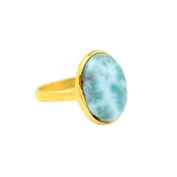 Best Selling 10x14mm Natural Pectolite Larimar Gemstone Bezel Jewelry 18K Gold Plated Dainty Oval Shape Ring for Women