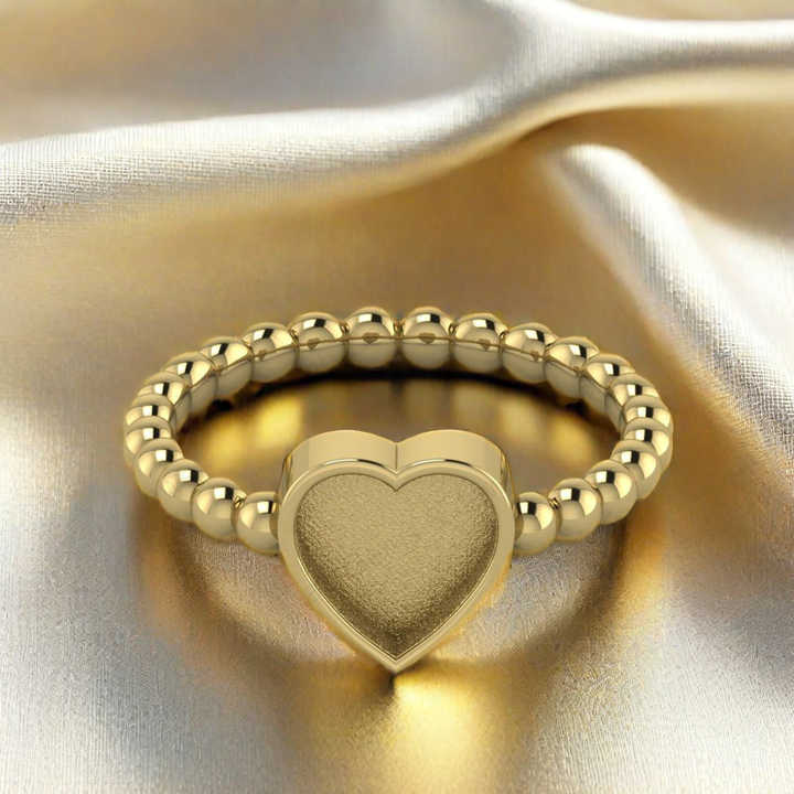 Top Quality 925 Sterling Silver 8mm Heart Semi Mount Beaded Band Ring Good for Resin & Ashes Work Keepsake Breastmilk Jewelry