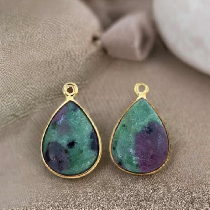 High-Polished 925 Sterling Silver Teardrop Pendant Necklace High Quality 12x16mm Ruby Zoisite Gold Plating Fine Bezel Charms