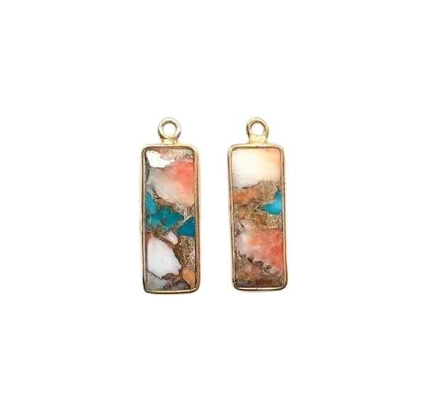 Hot Sell Spiny Oyster Copper Turquoise 6x18mm Rectangle Cut Smooth 925 Sterling Silver Gold Plated Fine Pendants Jewelry Charms