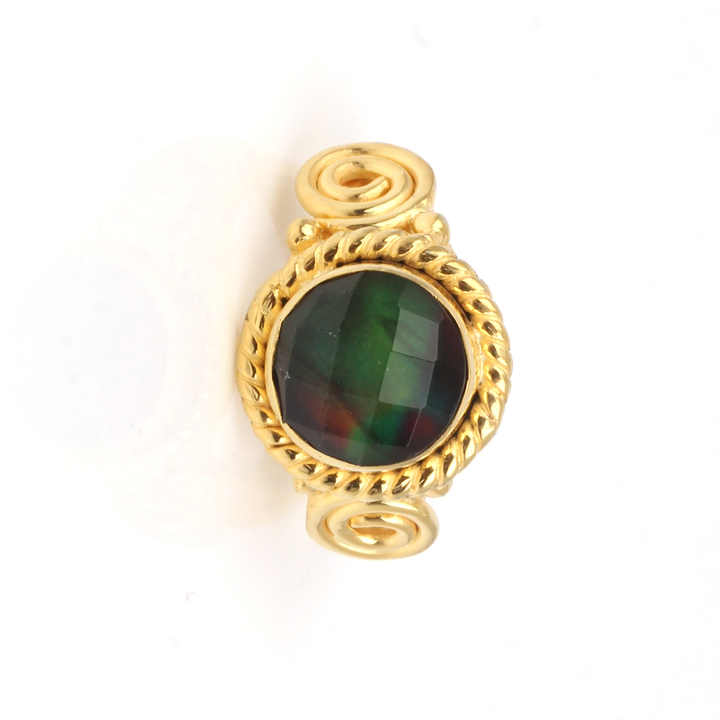 New Design 10mm Ammonite Quartz Gemstone Sterling Silver Jewelry 18k Gold Plated Designer Round Boho Bezel Ring for Women