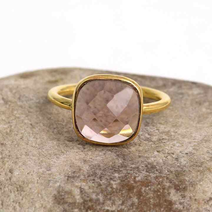 Beautiful Design Natural Gemstone Rose Quartz Sterling Silver Ring Handmade Polish Gold Plated Latest Design Statement Ring