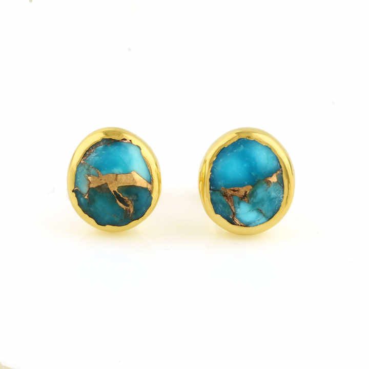 Stunning Design Natural Blue Copper Turquoise Earrings Gemstone Jewelry Supplier Sterling Silver Gold Plated Stud Earring