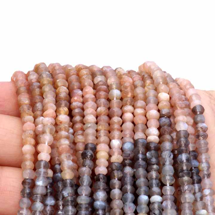 Best Quality Genuine 3mm to 4mm Faceted Rondelle Chocolate Moonstone 13 Inches Length Strand Gemstone Beads for Making Jewelry