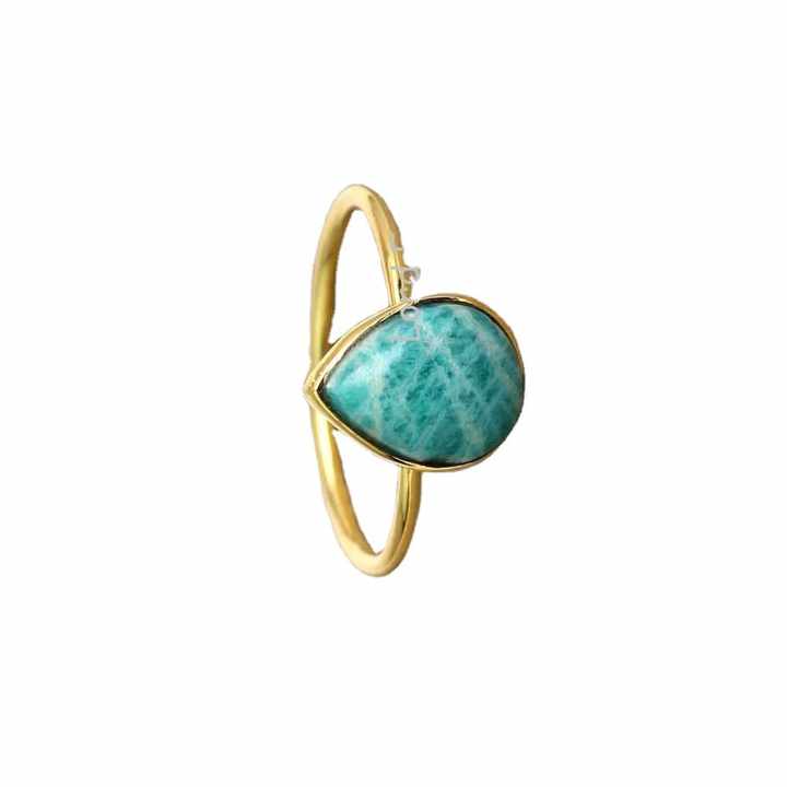 Natural Amazonite Sterling Silver Gold Plated Stacking Ring