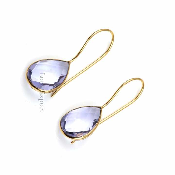 2024 Top Selling Pink Amethyst Hydro Quartz 18k Gold Plated Genuine 925 Sterling Silver Dainty Teardrop Earrings Women Jewelry