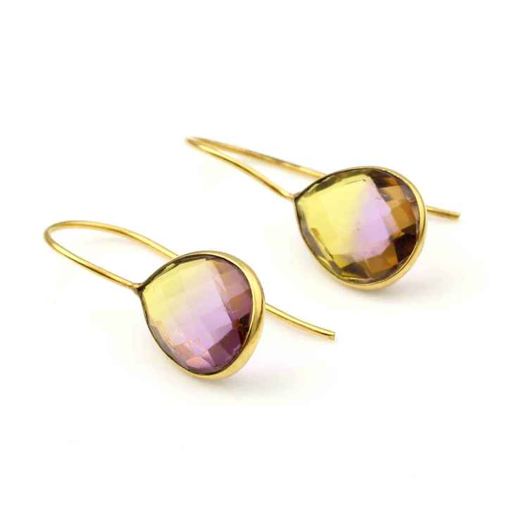 Beautiful Design Bi Tourmaline Hydro Quartz Silver Waterproof Jewelry Handmade 18k Gold Plated Dainty Teardrop Earrings for Her