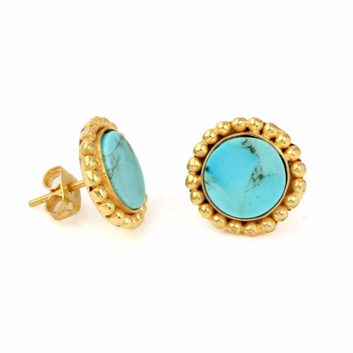 Top Selling Wholesale Arizona Turquoise Gemstone 18k Gold Plated Sterling Silver Dainty Designer Boho Stud Earrings for Women