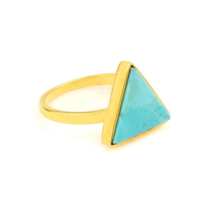 Triangle Shape Single Stone Ring Natural Arizona Turquoise Statement Ring Gemstone Jewelry 925 Sterling Silver Gold Plated Ring