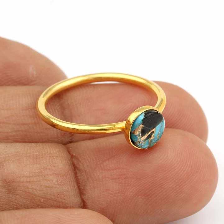 High Quality 8mm Blue Black Copper Turquoise 18K Gold 925 Sterling Silver Round Dainty Rings for Women Fine Custom Jewelry