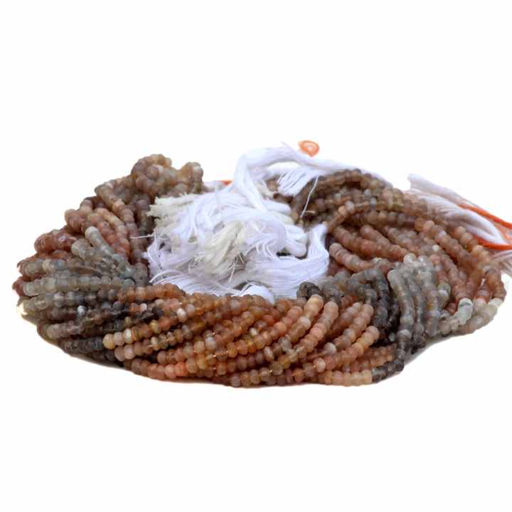 Best Quality Genuine 3mm to 4mm Faceted Rondelle Chocolate Moonstone 13 Inches Length Strand Gemstone Beads for Making Jewelry