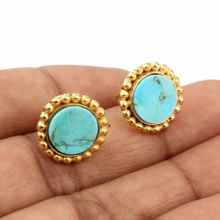 Top Selling Wholesale Arizona Turquoise Gemstone 18k Gold Plated Sterling Silver Dainty Designer Boho Stud Earrings for Women