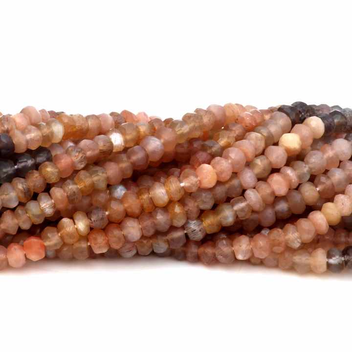 Best Quality Genuine 3mm to 4mm Faceted Rondelle Chocolate Moonstone 13 Inches Length Strand Gemstone Beads for Making Jewelry