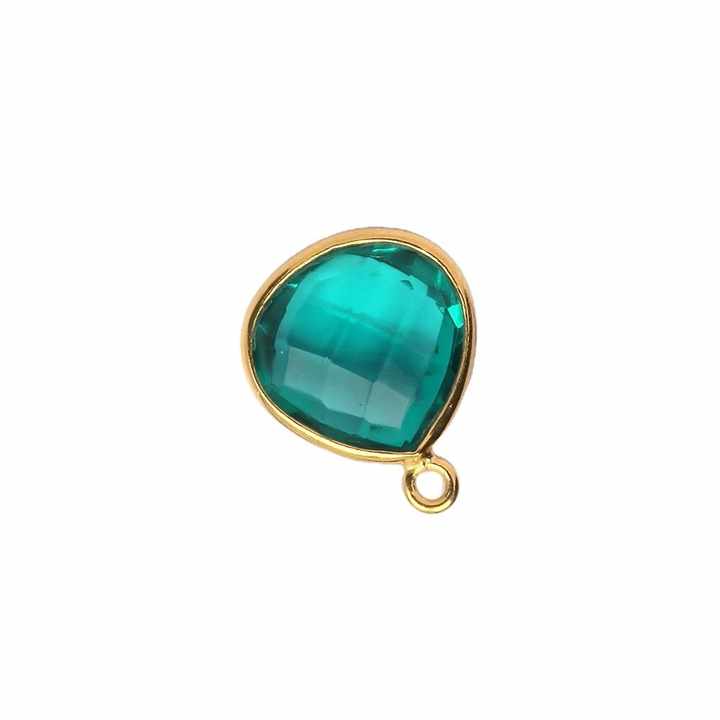 Best Selling 12mm Green Teal Hydro Quartz Stone Waterproof Jewelry Gold Plated 925 Sterling Silver Bezel Charm Pendant With Loop