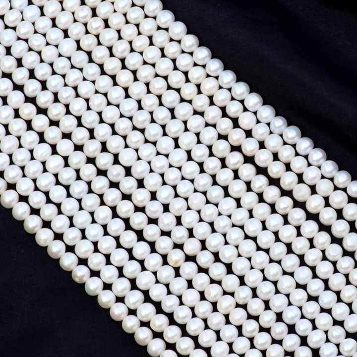 Best Quality Natural 6mm Smooth Ball Round Shape Freshwater Pearl for Jewelry Making 13" Inches Strand Gemstone Beads