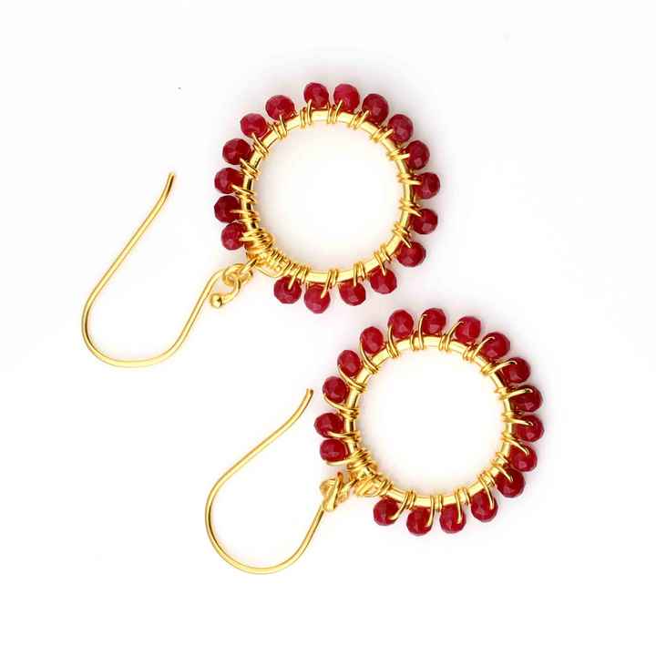 Women Fashion Dyed Rudy Drop Earrings Wholesale 925 Sterling Silver Gemstone Jewelry Gold Plated Round Beaded Drop Earrings