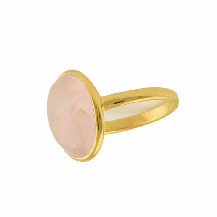 Hot Sale Handmade Jewelry Natural Rose Quartz Gemstone Gold Plated 925 Sterling Silver Statement Oval Shape Ring for Women