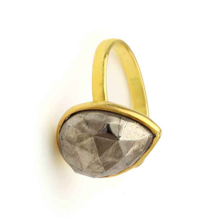 Top Selling High Polish 12x16mm Natural Fool Gold Pyrite Gemstone Solid 925 Sterling Silver Bezel Ring for Women