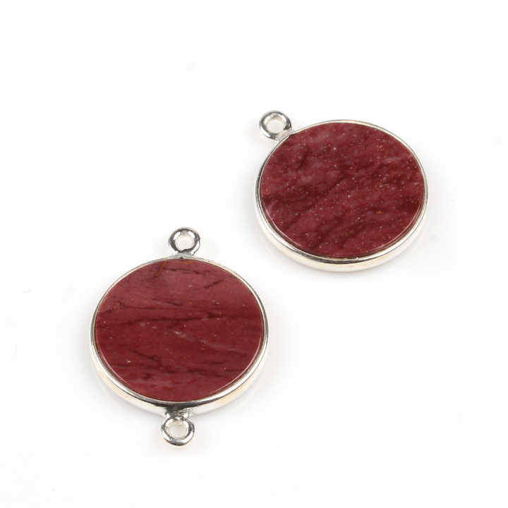 Hot Selling 12mm Natural Red Mookaite Jasper Bezel Sterling Silver Handmade Round Coin Charm Connector for Pendant & Earrings