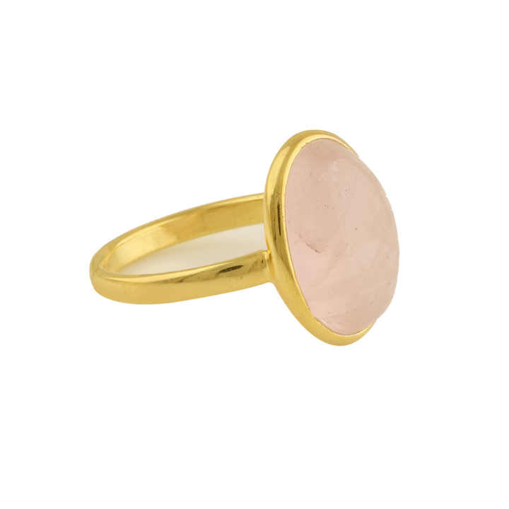 Hot Sale Handmade Jewelry Natural Rose Quartz Gemstone Gold Plated 925 Sterling Silver Statement Oval Shape Ring for Women
