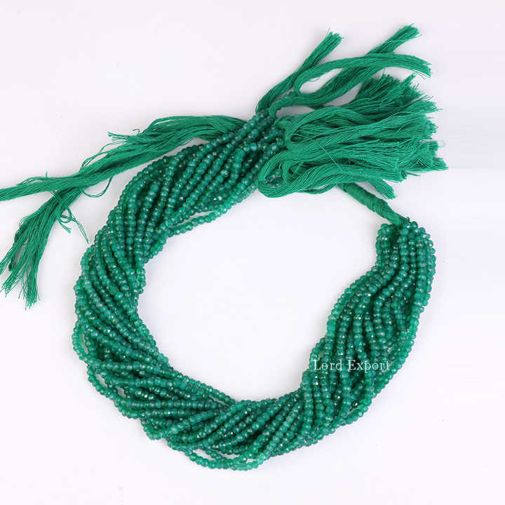 High Quality Wholesale Natural 3mm to 5mm Faceted Rondelle Green Onyx Gemstone Strand Beads for Making Jewelry at Factory Price